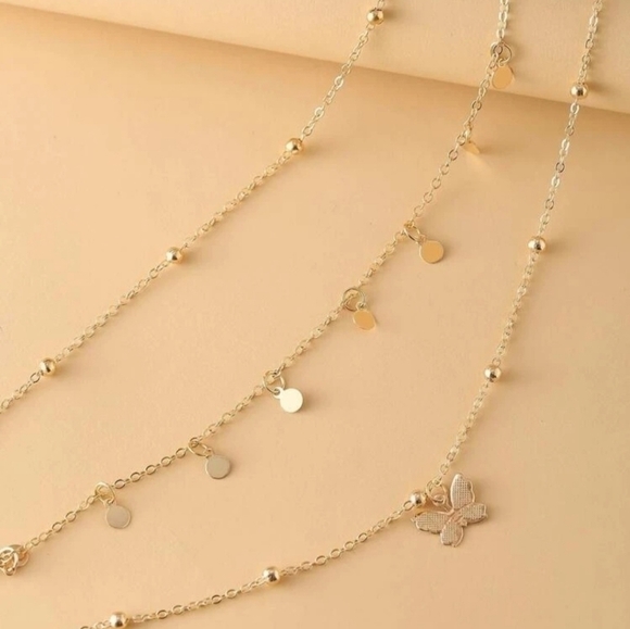 Butterfly Pendant Multilayer Chain Necklace - Picture 2 of 3